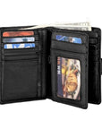 Inside view of Derek Alexander black leather wallet showing lots of card slots.