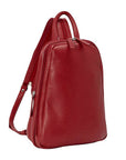 Red leather backpack. 