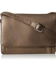 Bronze organizational handbag with adjustable strap.