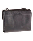 Belt loop pocket on the back of the Derek Alexander purse in pebbled cowhide leather black with adjustable straps