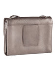 Belt loop pocket on the back of the Derek Alexander purse in pebbled cowhide leather silver with adjustable straps