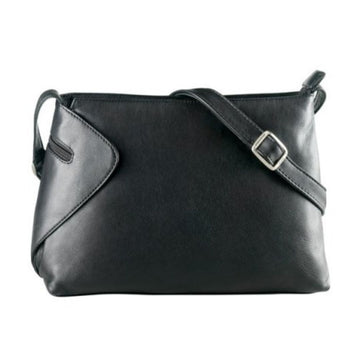 Black leather shoulder bag with adjustable shoulder strap