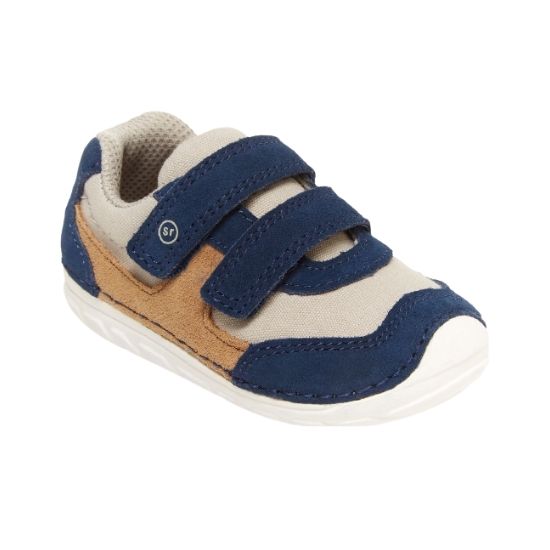 Navy, beige and brown colour block sneaker with beige outsole