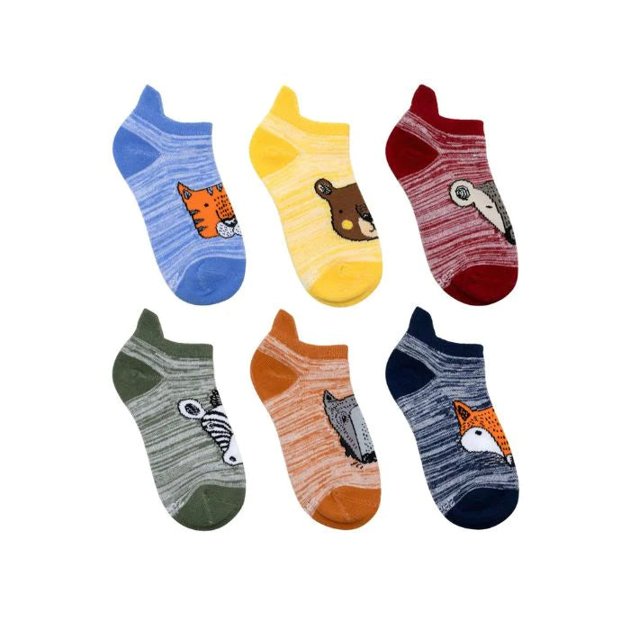 Size socks in different colours with animals on them