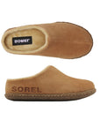 Brown leather slide slipper with crepe rubber outsole.