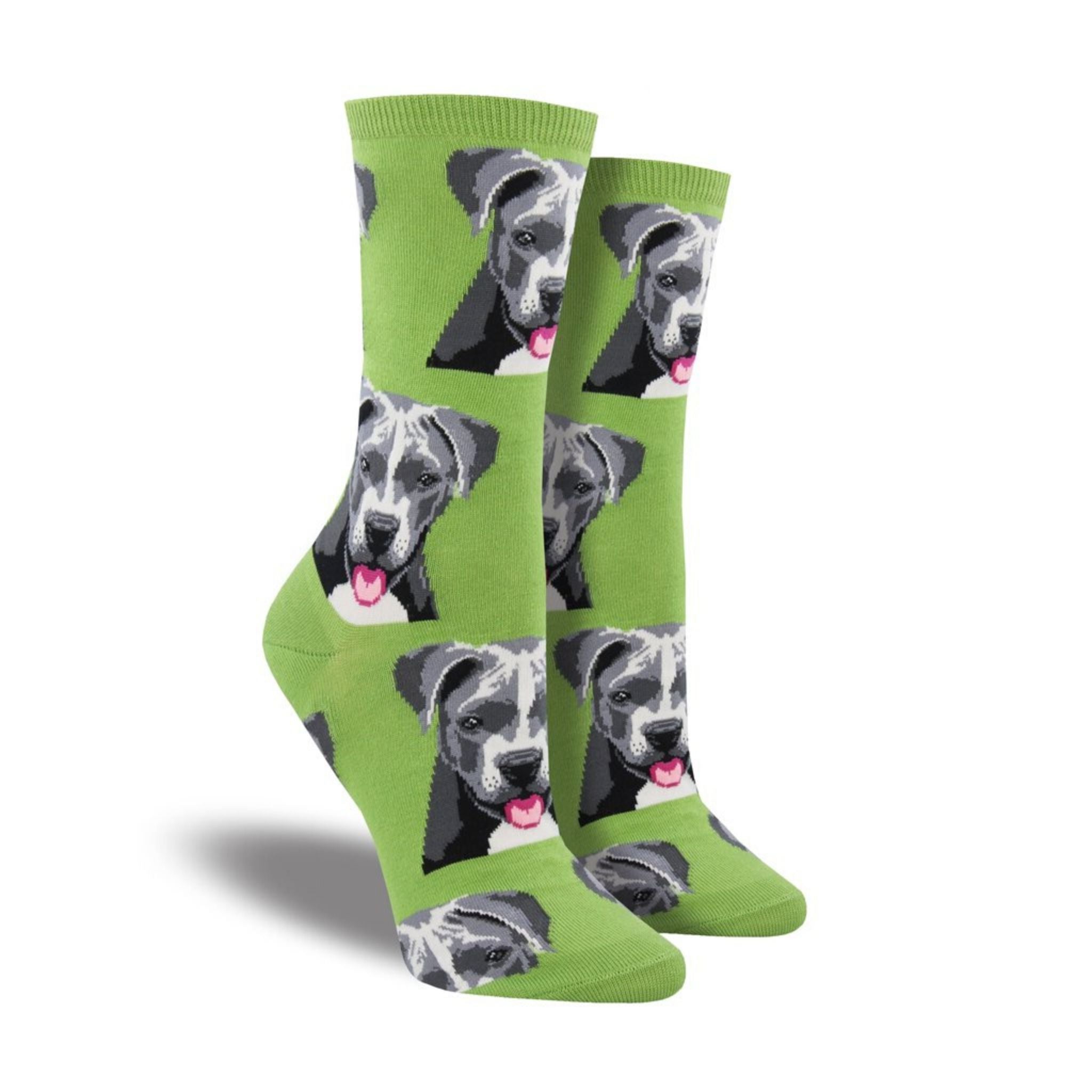 Green socks with pitbulls on them