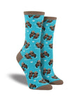 Light blue socks with 2 otters floating together pattern