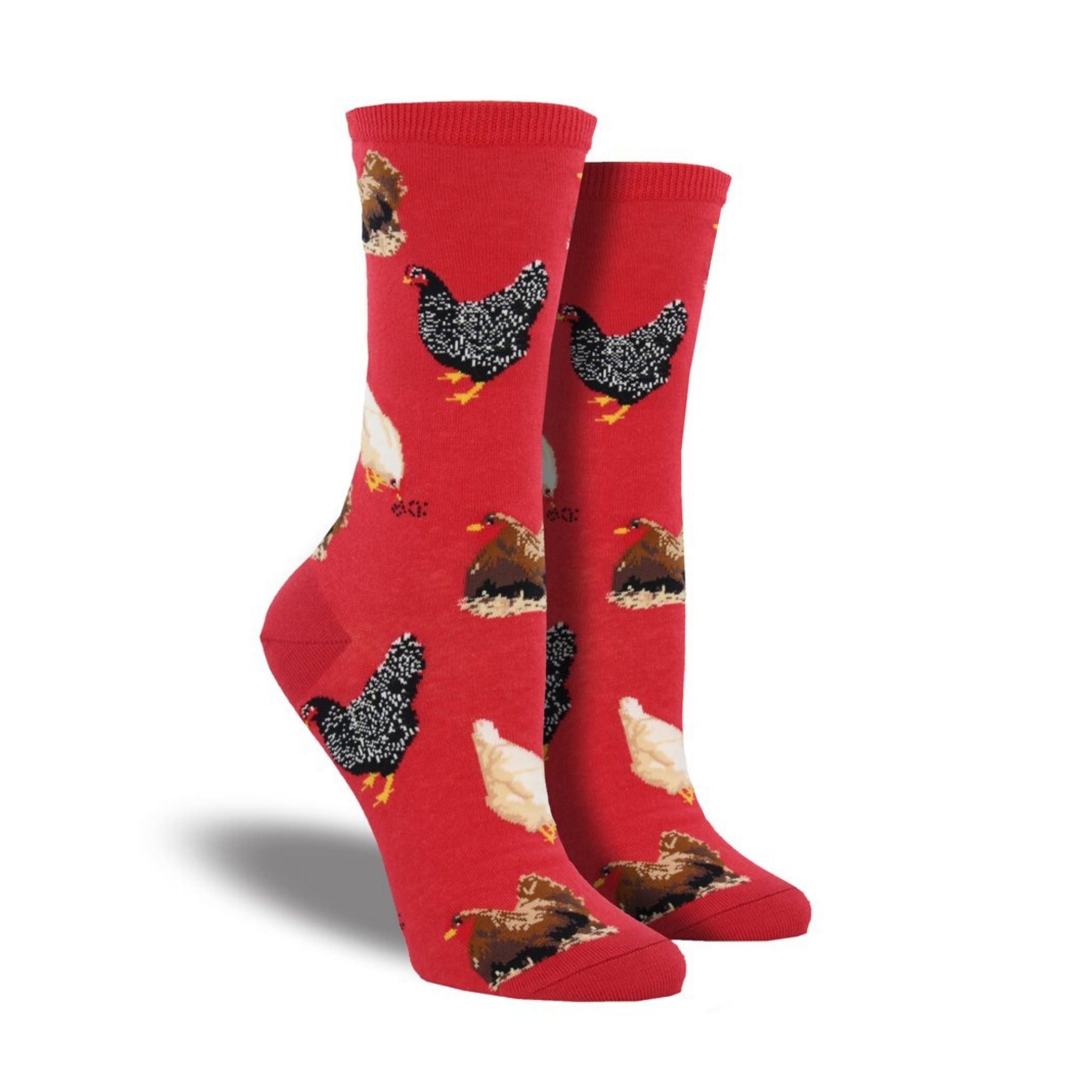 Red socks with hens on them