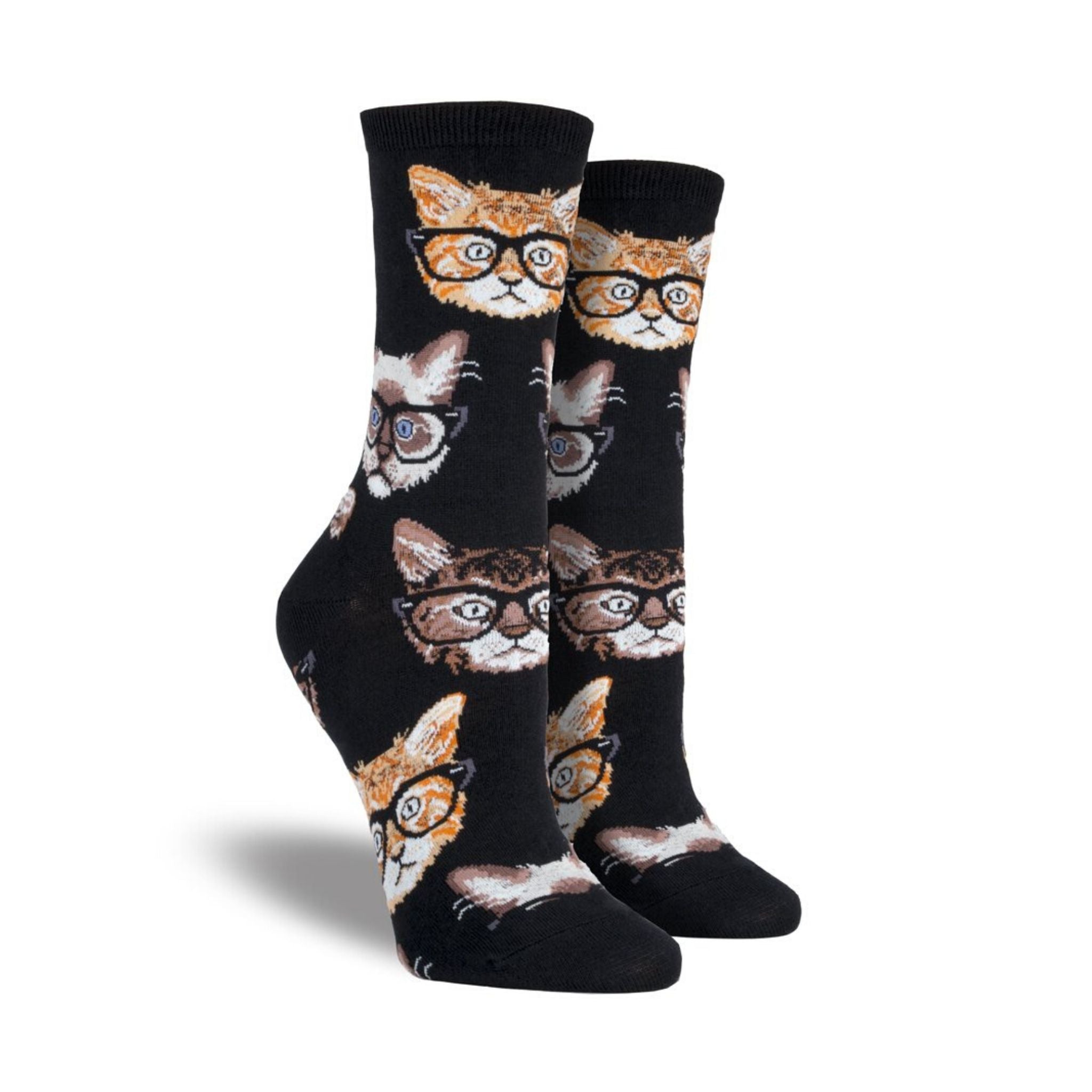 Black socks with hipster glasses wearing kitten faces
