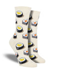 White socks with cute heart shaped sushi rolls on them