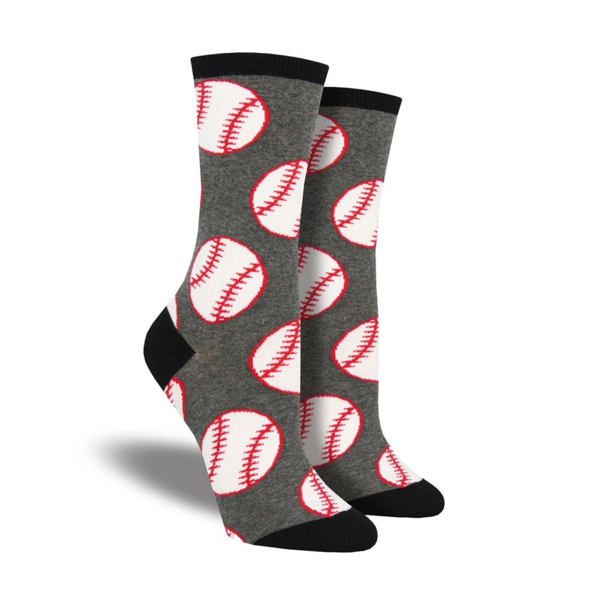 Grey Socks with black accents featuring baseballs