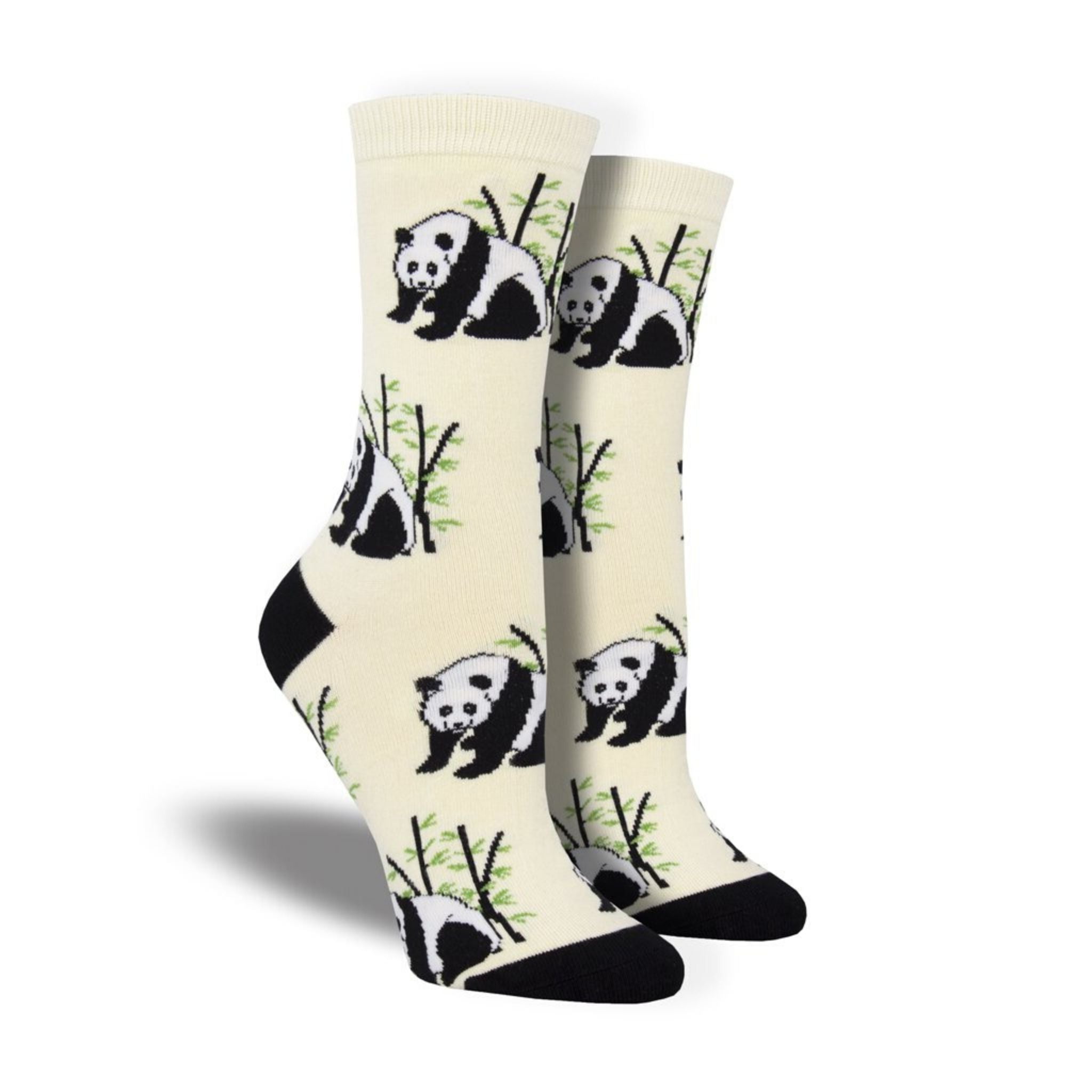 White  socks featuring panda bears by bamboo stacks