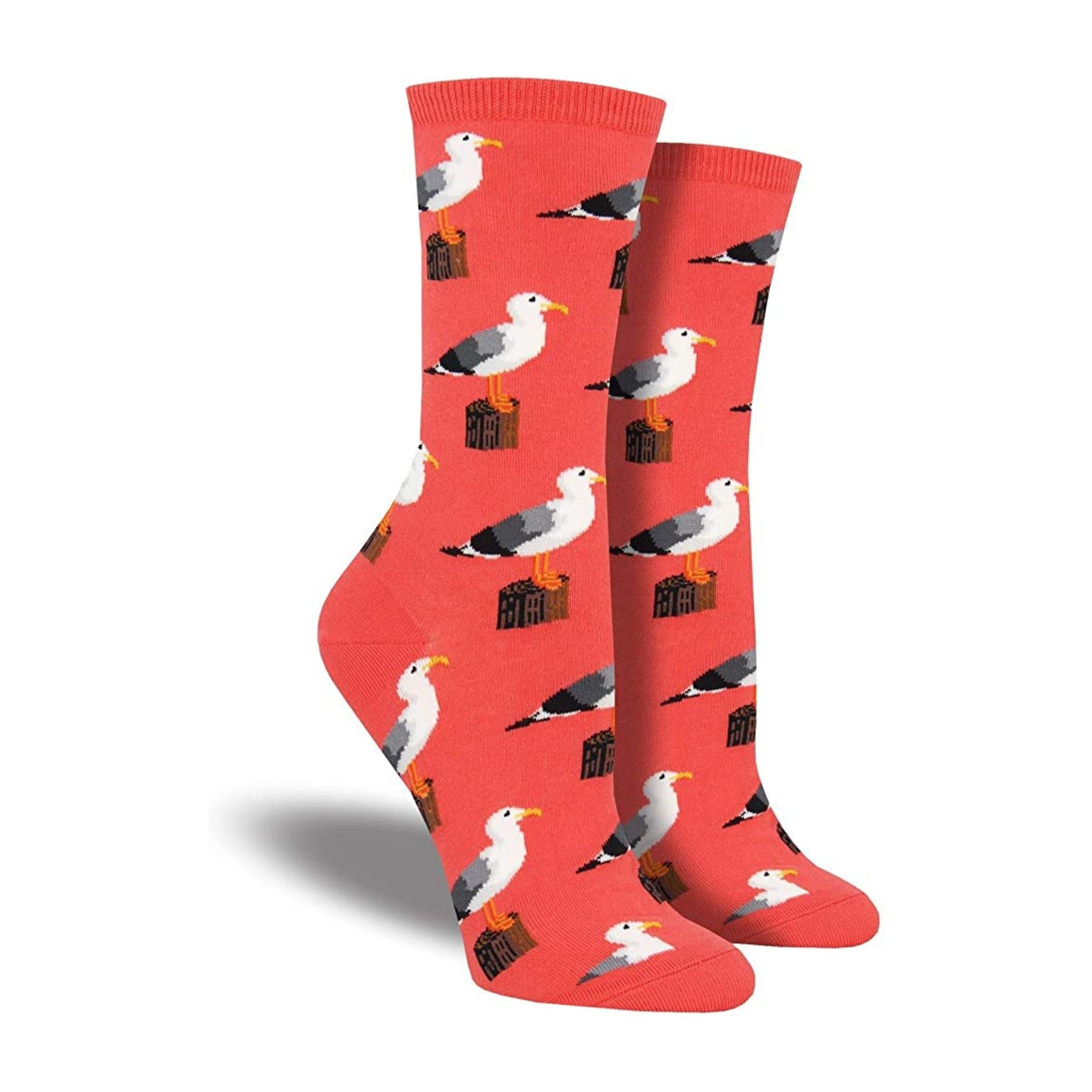 Peach Socks with seagulls on them