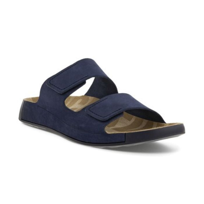 Navy two strap sandal with Velcro closures.