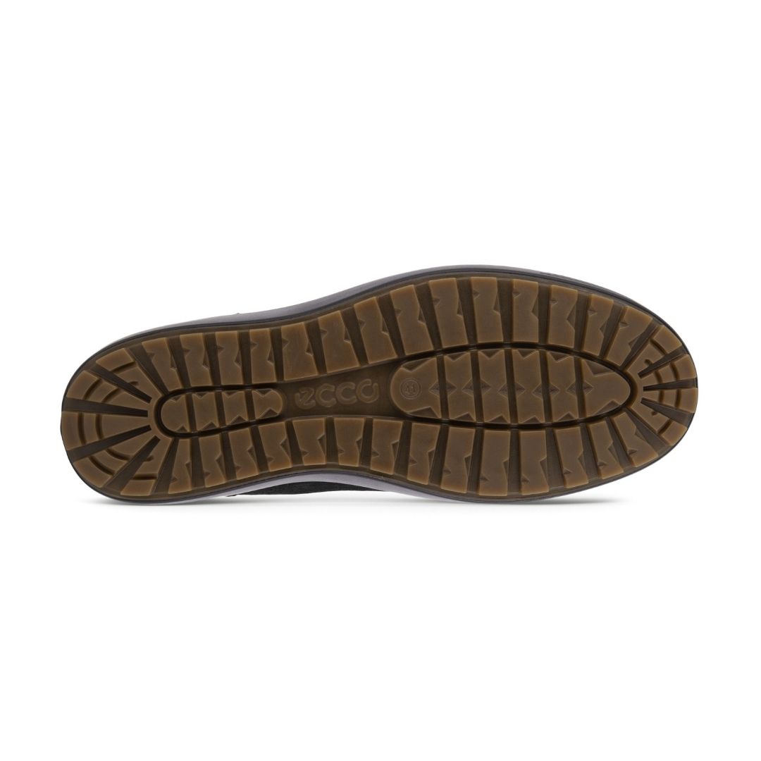 Brown grippy rubber ousole with Ecco logo in centre