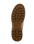 Brown lugged boot outsole with Ecco logo in heel.