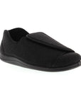 Black slipper with adjustable Velcro closure and black outsole.