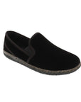 Black slip on slipper with elastic goring and black rubber outsole
