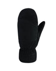 Top view of black suede leather mitten with stitched detailing.