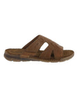Brown leather slide sandal with adjustable strap