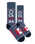 Denim heather sock with Canadian flag and text which reads O Canada, and Sorry. 