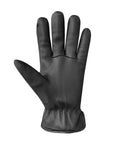 Palm side view of men's black leather gloves.