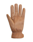 Inside view of men's tan leather gloves.