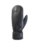 Black sheepskin leather mittens with detailed stitching and gathered at wrist