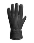 Black leather glove with interest stitching.
