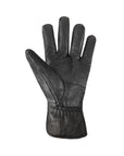 Palm side of leather finger gloves with detail stitching and gathered at cuff