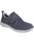 Navy shoe with Velcro strap closure and grey outsole.