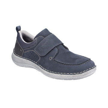Navy shoe with Velcro strap closure and grey outsole.