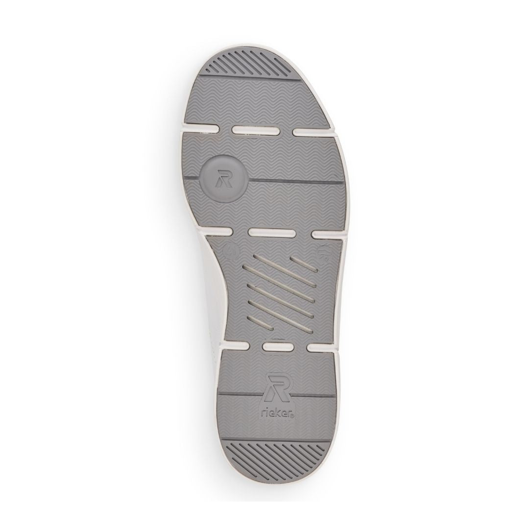 Grey outsole with "R" Rieker Revolution logo on heel