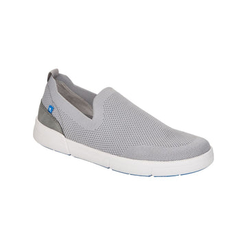 Grey slip on mesh shoe with heel pull tab and white outsole.