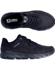Top and side view of men's black lace-up Rieker sneaker.