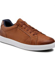 Brown leather lace up shoe with elastic laces.