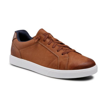 Brown leather lace up shoe with elastic laces.