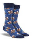 Blue socks with otters floating together