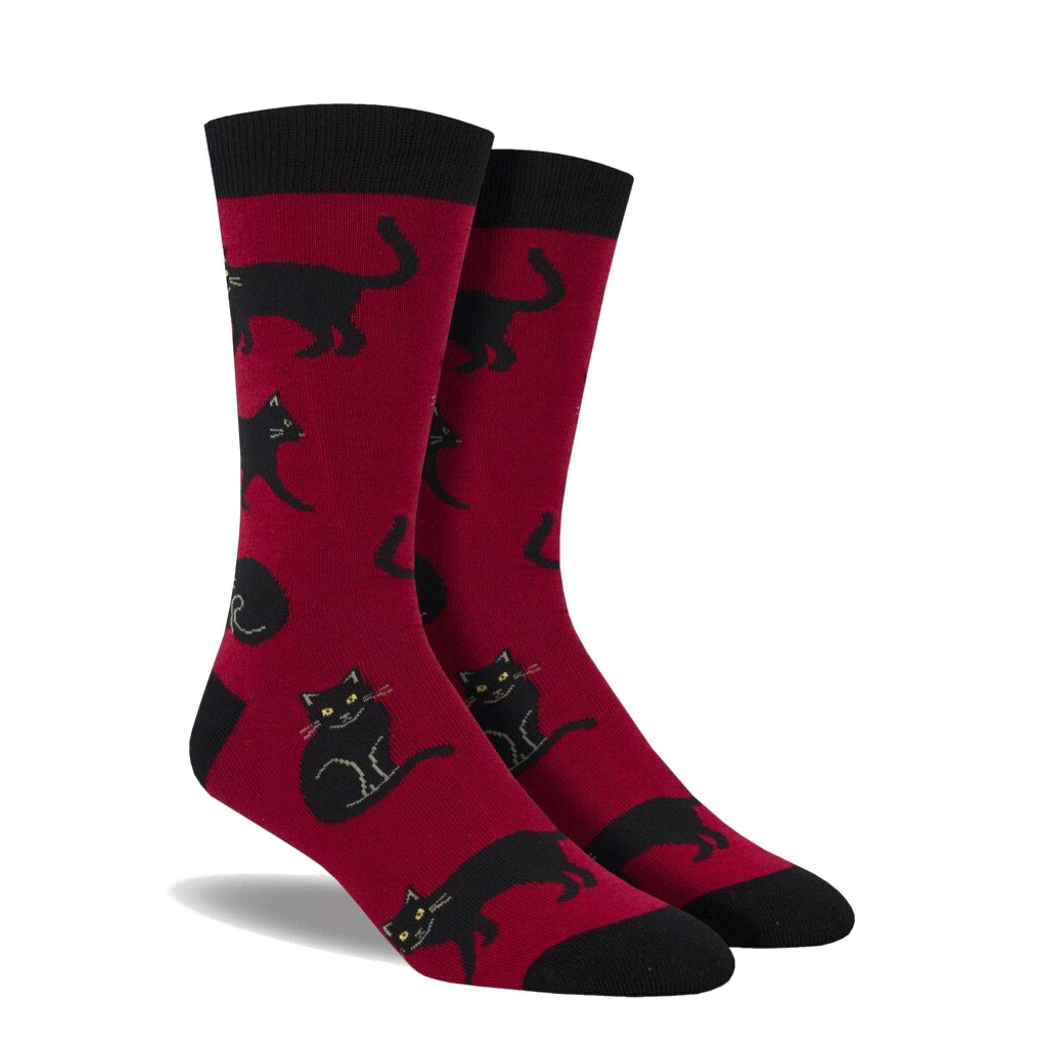 Red socks with black cats