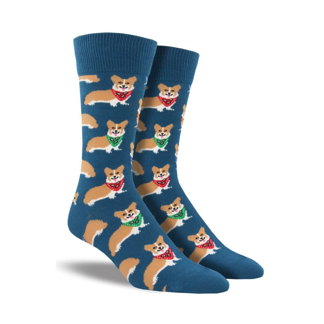 Dark blue socks with bandana wearing corgi pattern