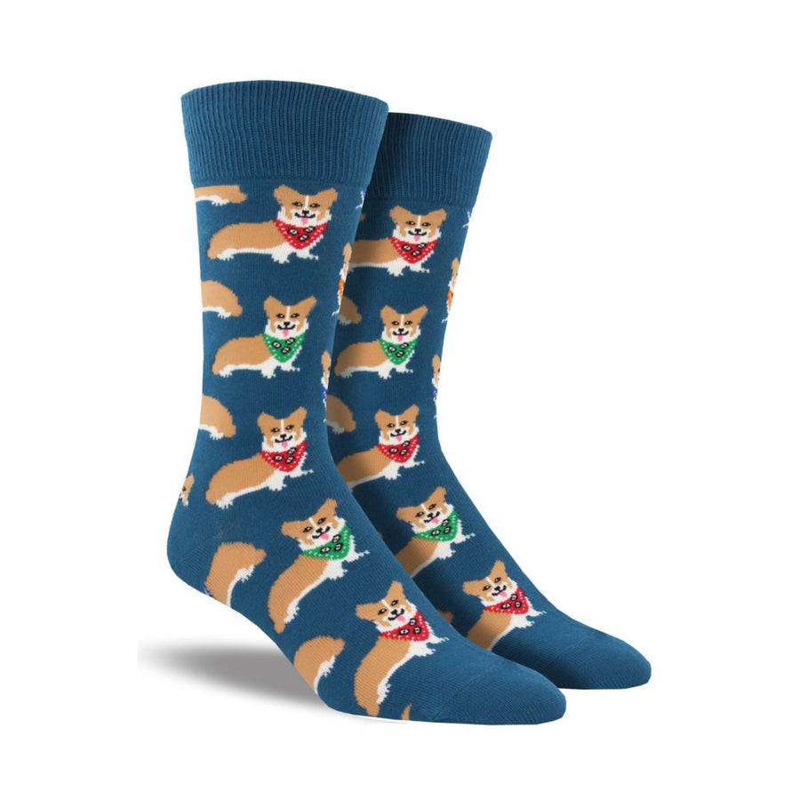 Dark blue socks with bandana wearing corgi pattern
