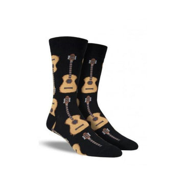 Black socks with acoustic guitar pattern 
