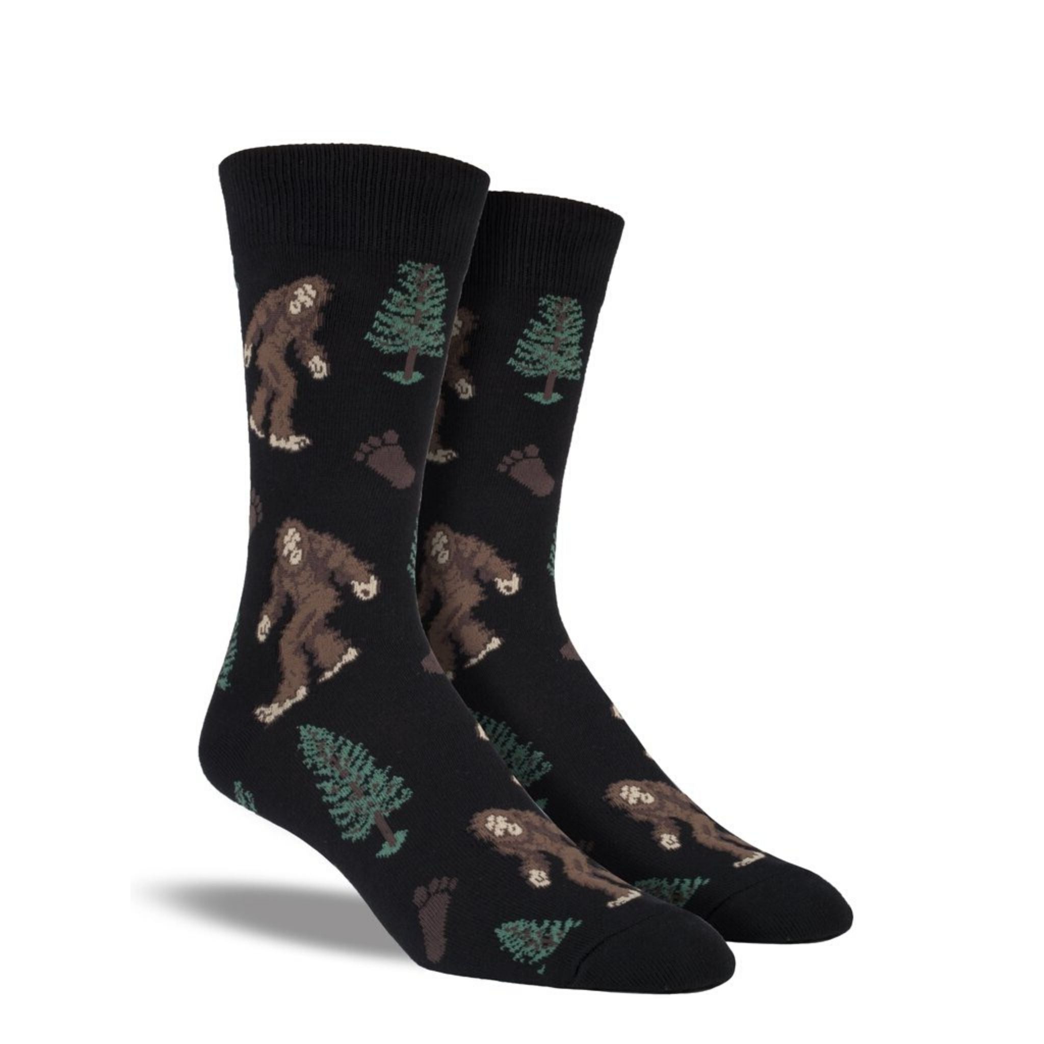 Black socks with Bigfoot and trees