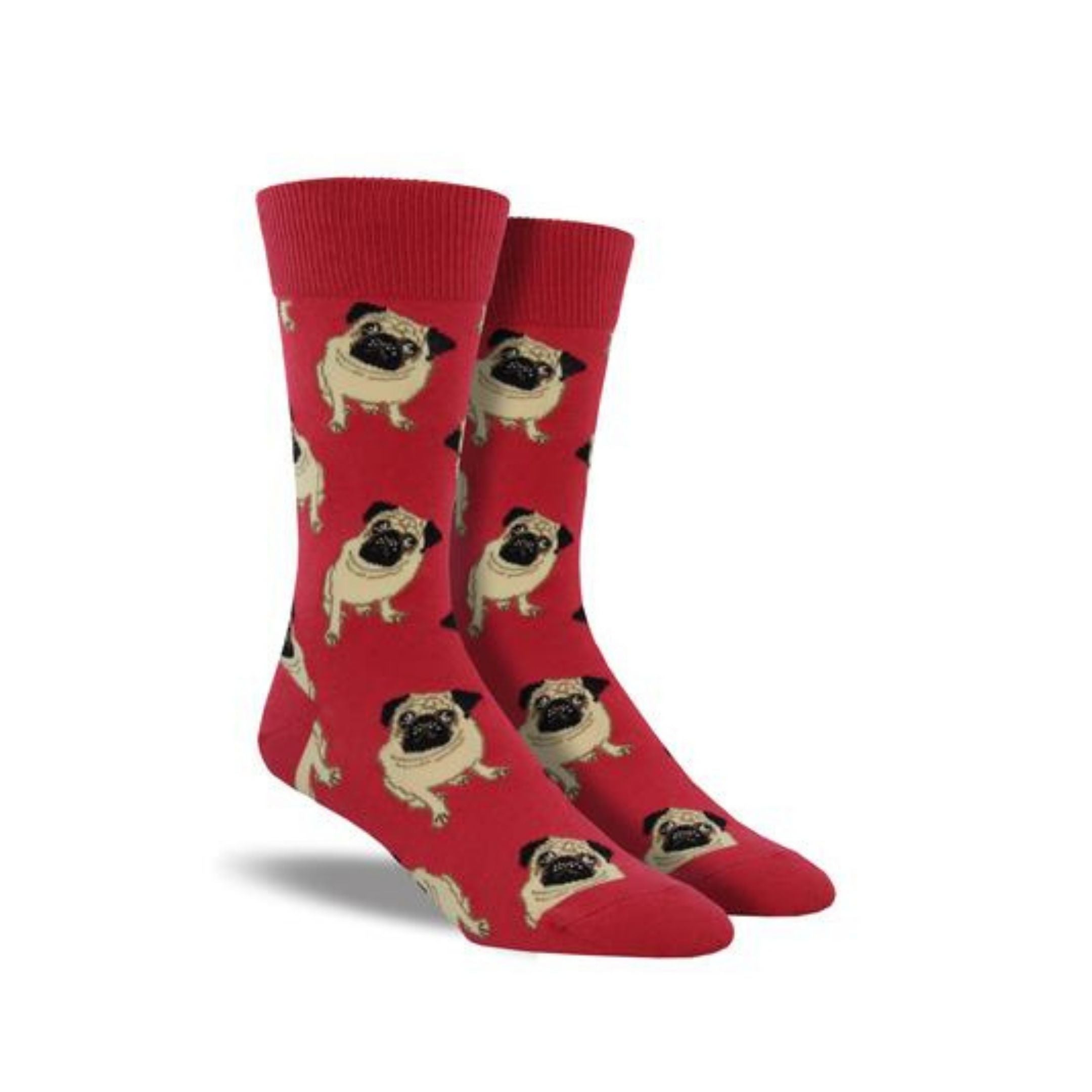 Red socks with pugs on them