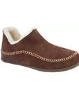 Brown leather slipper with contrast stitching and a crepe rubber outsole