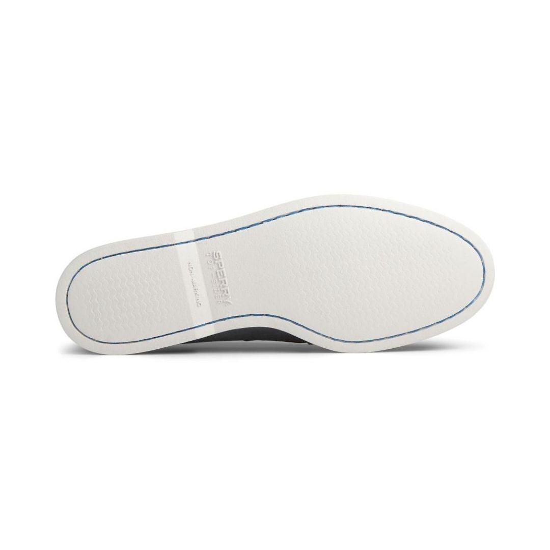 White grippy outsole with Sperry logo 