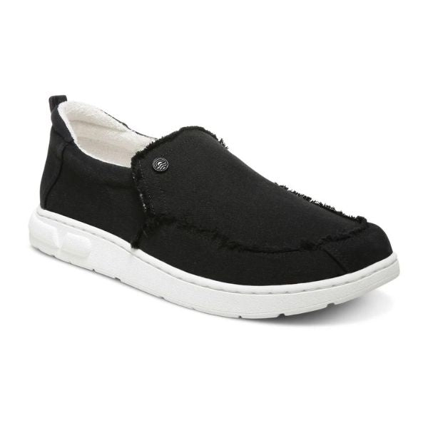 Black canvas shoe with white outsole.