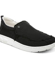 Black canvas shoe with white outsole.