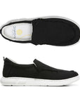 Black canvas shoe with white outsole.