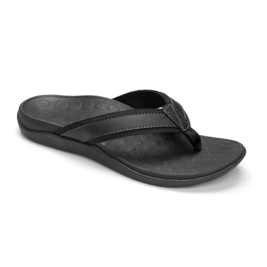 Black toe post sandal with black outsole.